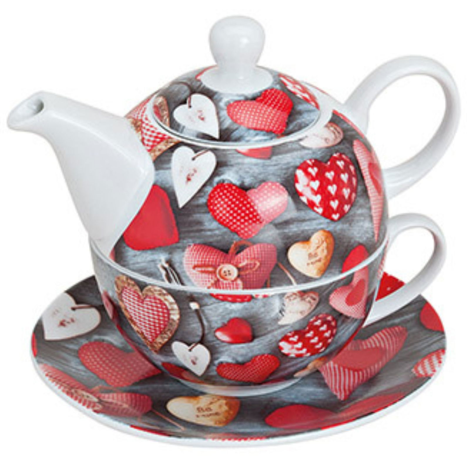 Teekannen-Set Herzdekoration, aus Porzellan, 3-teilig Töpferei, Kochgeschirr, Topf, Tasse, Teekanne, Töpferei, Kochgeschirr, Topf, Teekanne, Tasse