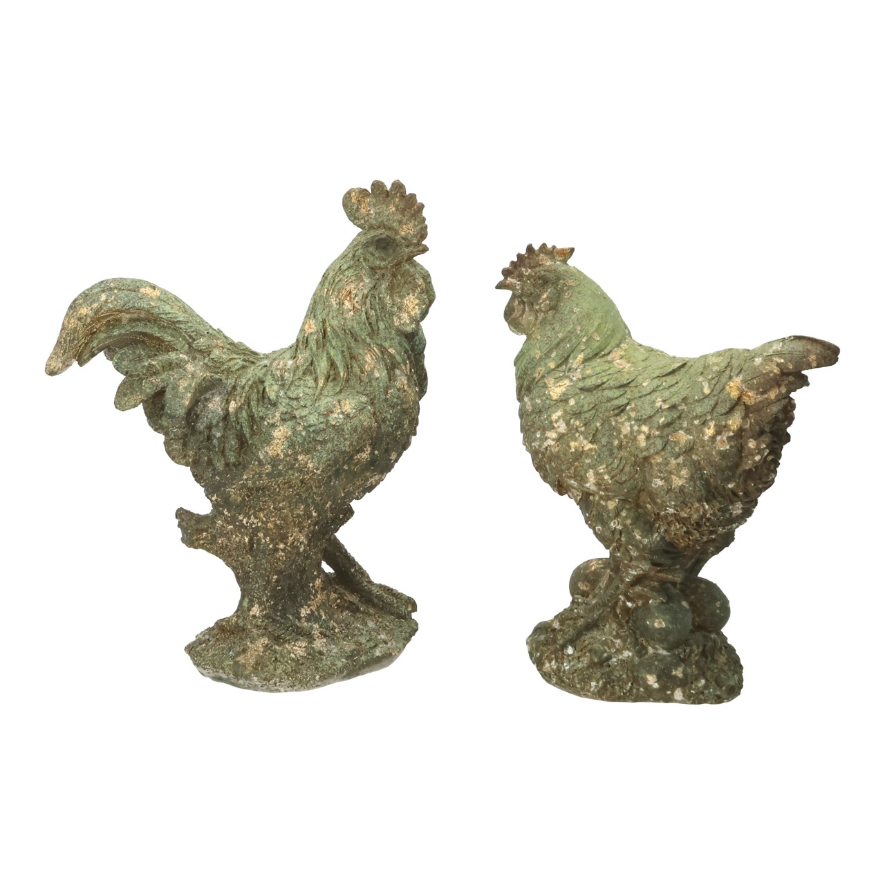 Gallina e gallo in polietilene verde, assortiti in due modelli (L/A/P) 20x25x10 cm Hahn, Hühnerfigur, Gartenfigur, Bronze-Optik, Pflanzendekoration