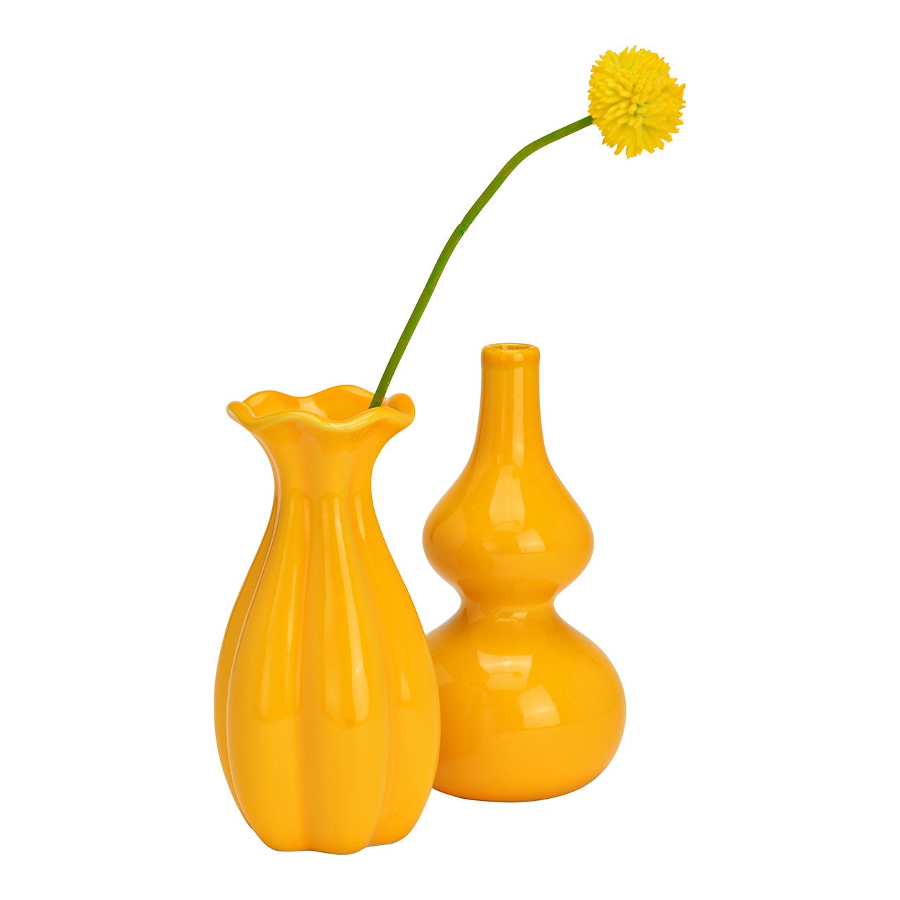 Ceramic vase, 2-fold, yellow (W/H/D) 8x15x8cm