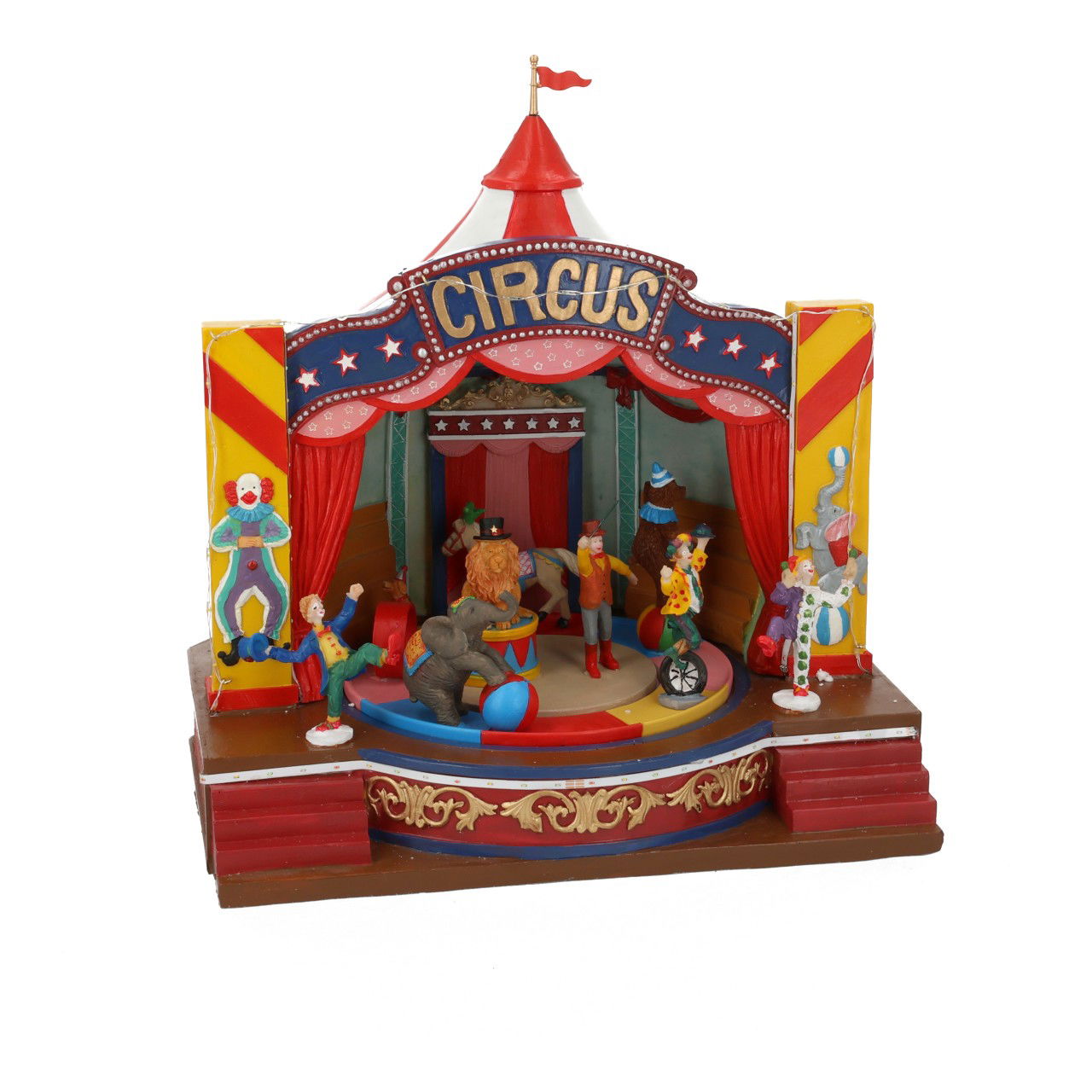 Scène d'hiver Cirque avec mouvement, LED, musique, fonctionne avec adaptateur en poly Coloré (L/H/P) 30.5x32.5x25cm Zirkus, Freizeitaktivitäten, Person