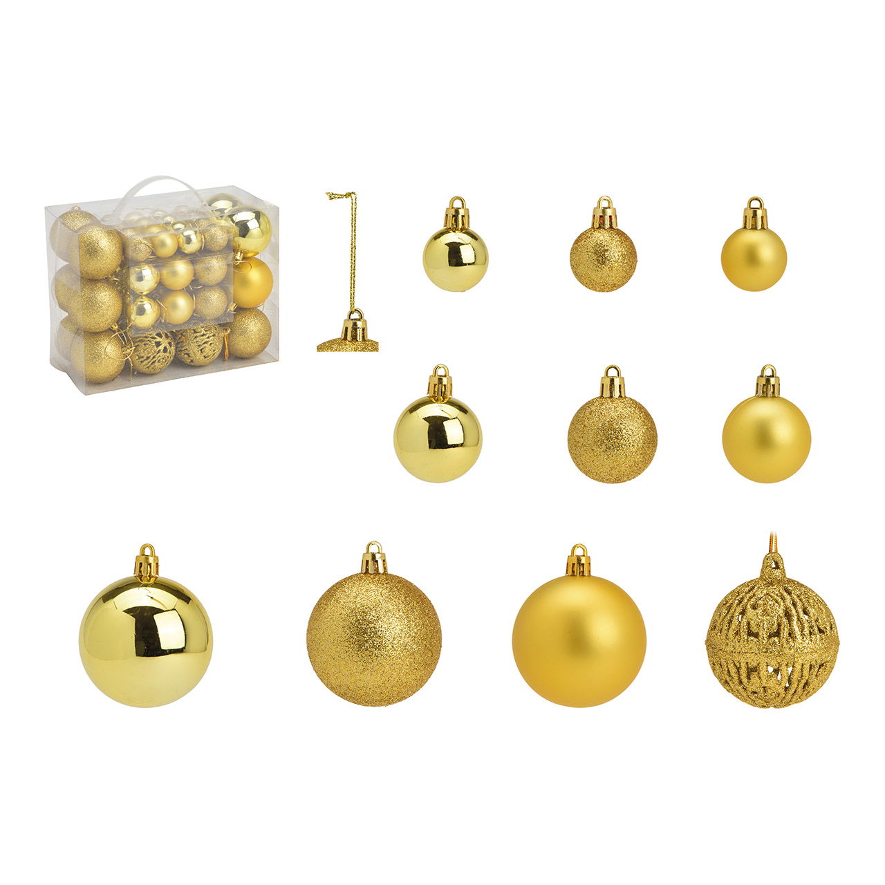 Set di palline di Natale in plastica Lemon Gold Set di 50, (c/h/d) 23x18x12cm Ø3/4/6cm