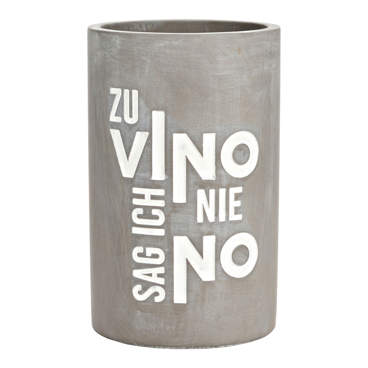 Seau à vin, ZU VINO SAG ICH NIE NO, en ciment gris (L/H/P) 13x21x13cm