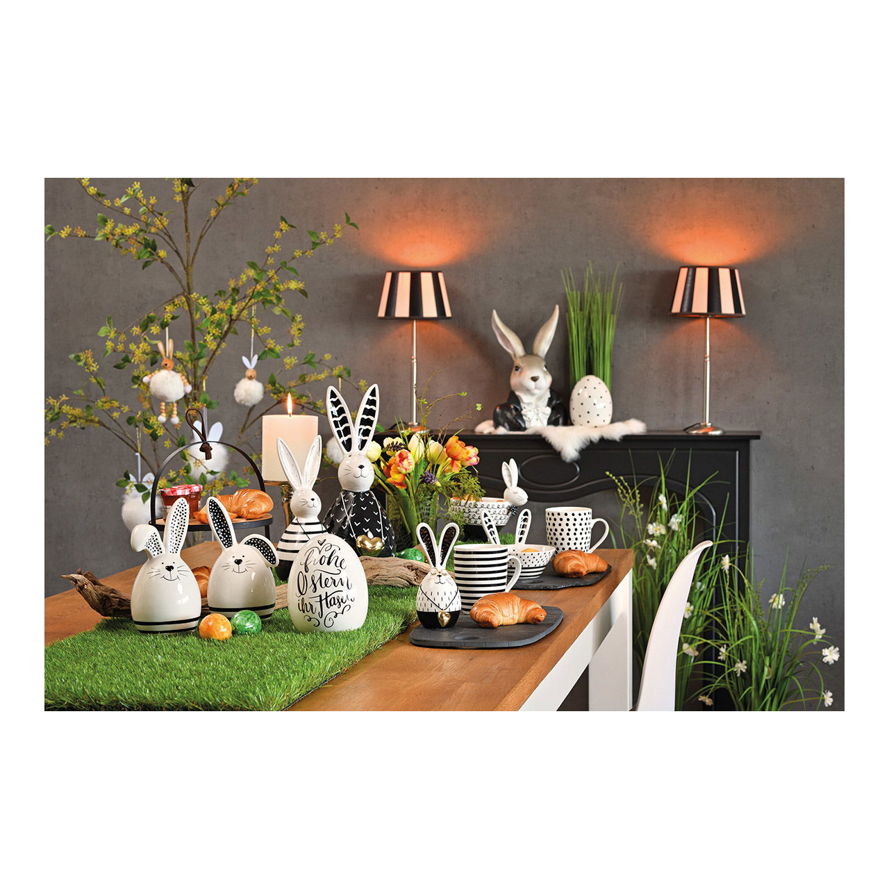 Becher Streifen, Punkte Dekor aus Porzellan Weiß, schwarz, gold 2-fach, (B/H/T) 12x10x8cm 340ml Innenarchitektur, Esstisch, Tisch, Esszimmer, Blumen-Arrangement