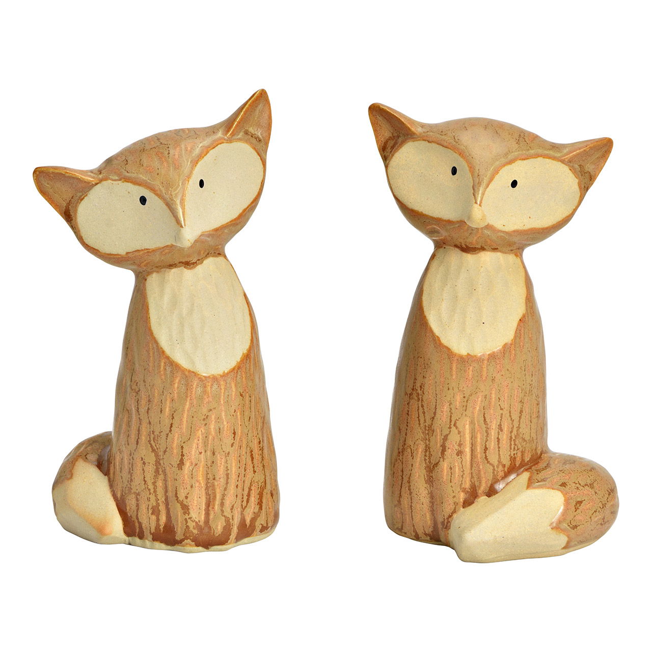 Figur Fuchs aus Steingut, 2-fach, Beige (B/H/T) 7x14x7cm Figur, Tier, Vogel