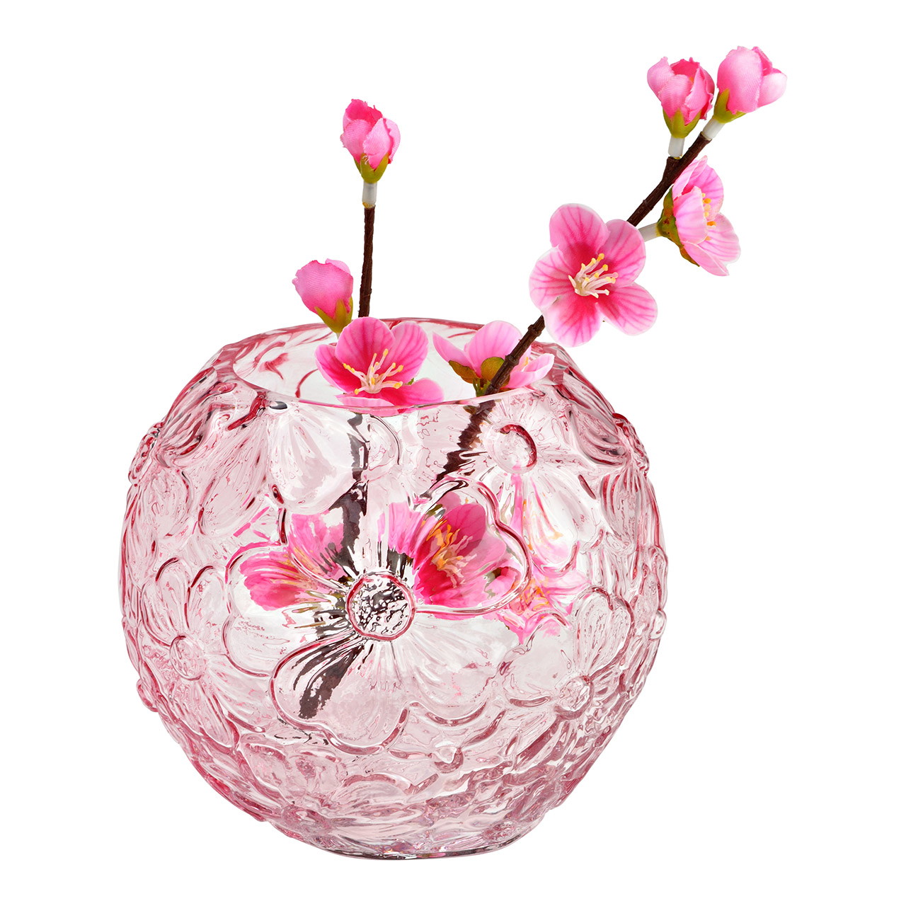 Vase Blumen Dekor aus Glas, Rosa (B/H/T) 15x13x15cm | 10045232