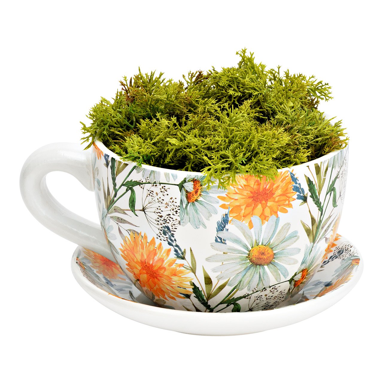 Pot de fleurs tasse décor prairies fleuries en céramique multicolore (L/H/P) 20x12x15cm