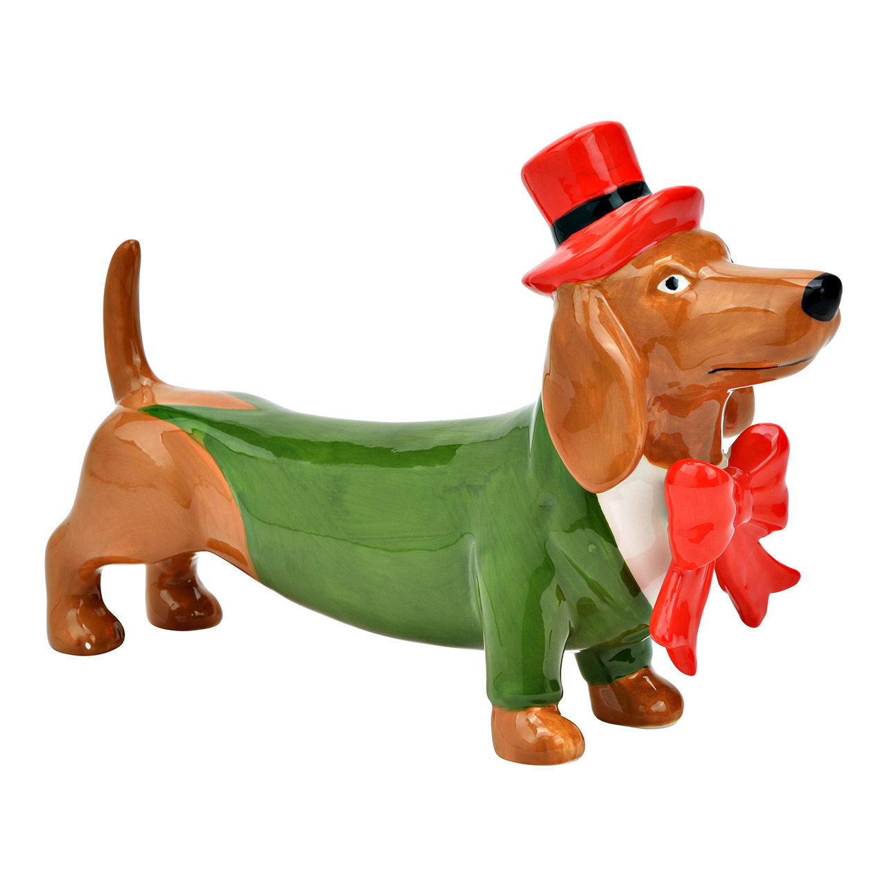 Figur Hund, Dackel aus Keramik, Grün (B/H/T) 23x15x6cm Figur