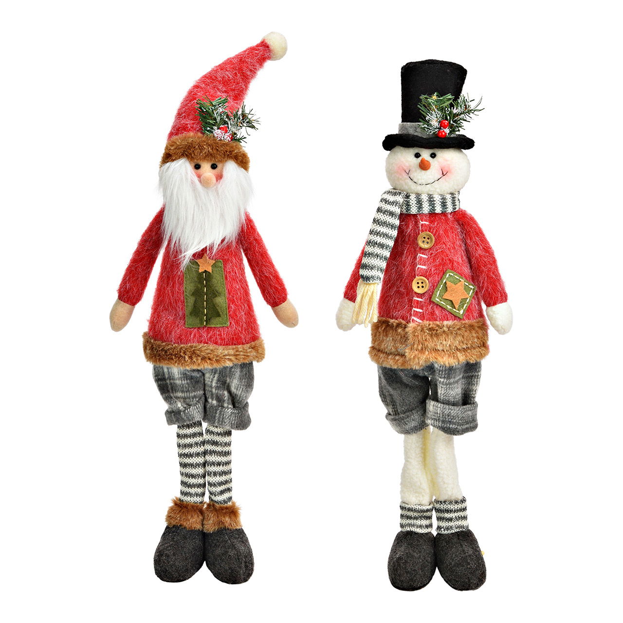 Babbo Natale/Snowman in tessuto, 2 pieghe, rosso (L/H/D) 18x46x9cm