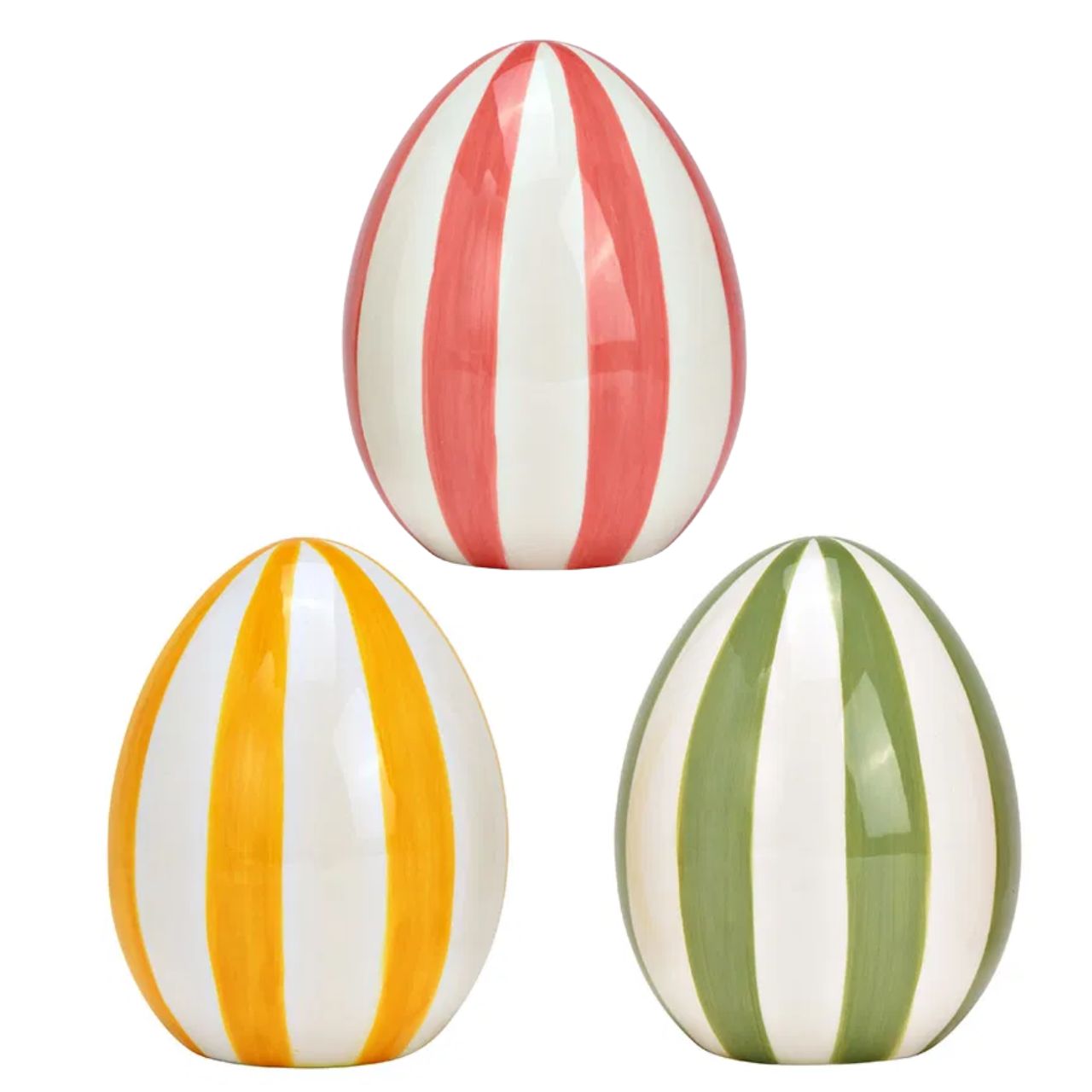 Easter egg striped ceramic colorful 3-fold, (W/H/D) 9x13x9cm Oeier, Strukturierte Eier, Bunte Streifen, Dekorartikel, Ostereier