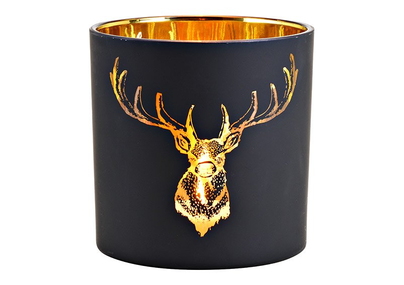 Wind light deer decor of glass black, gold (W/H/D) 15x15x15cm
