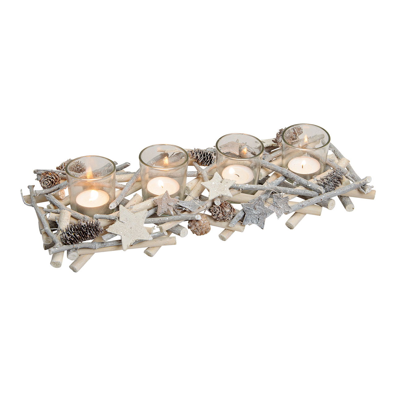 Arrangement de l'Avent pour bougies à thé en bois/verre 5 pièces, L38 x P14 x H7 cm Arrangement de l'Avent pour bougies à thé en bois/verre 5 pièces, L38 x P14 x H7 cm