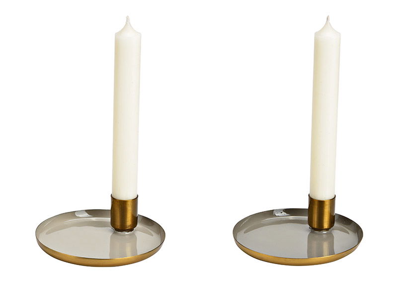 Candle holder metal grey 2-fold, (W/H/D) 11x3x11cm