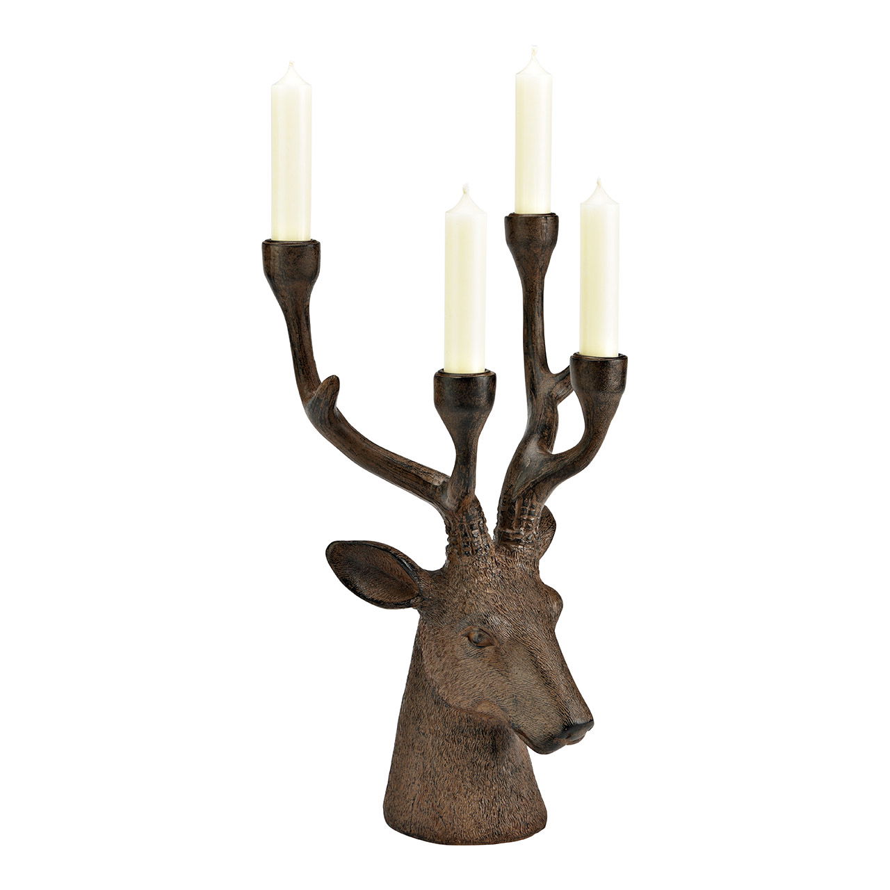 Portacandele testa di cervo per 4 candele in polietilene, marrone (L/H/D) 21x34x15cm
