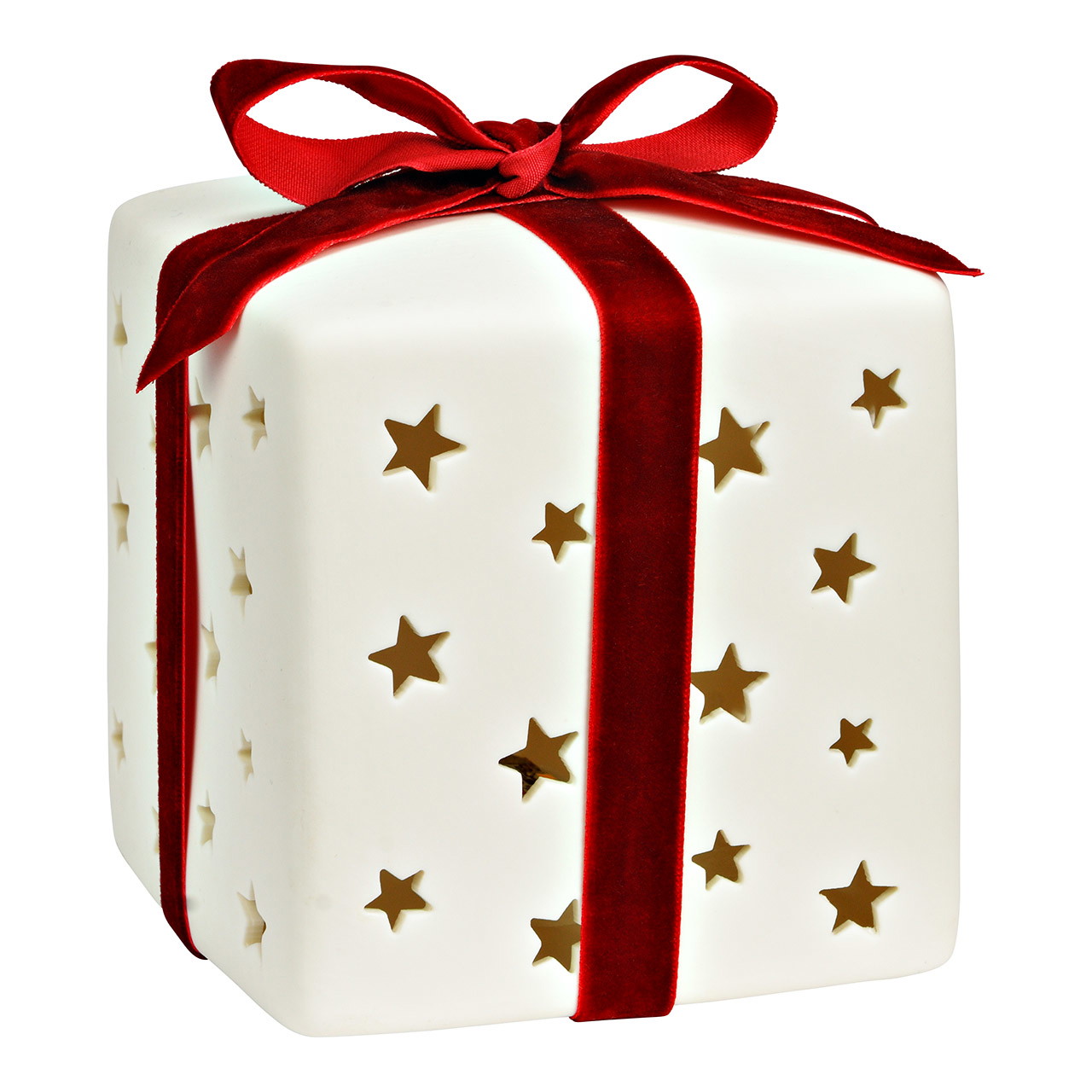 LED Geschenk (exkl. 3xLR44) aus Porzellan, Weiß (B/H/T) 10x12x10cm | 10044154