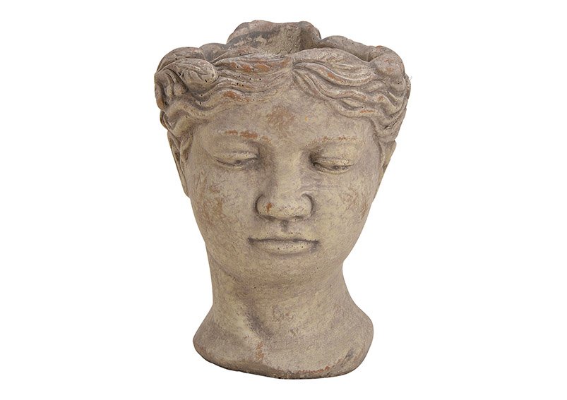 Cement flower pot woman head grey (W/H/D) 14x20x14cm