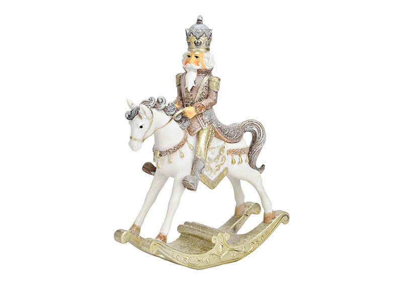 Rocking horse with nutcracker made of poly white, beige (W/H/D) 14x19x5cm