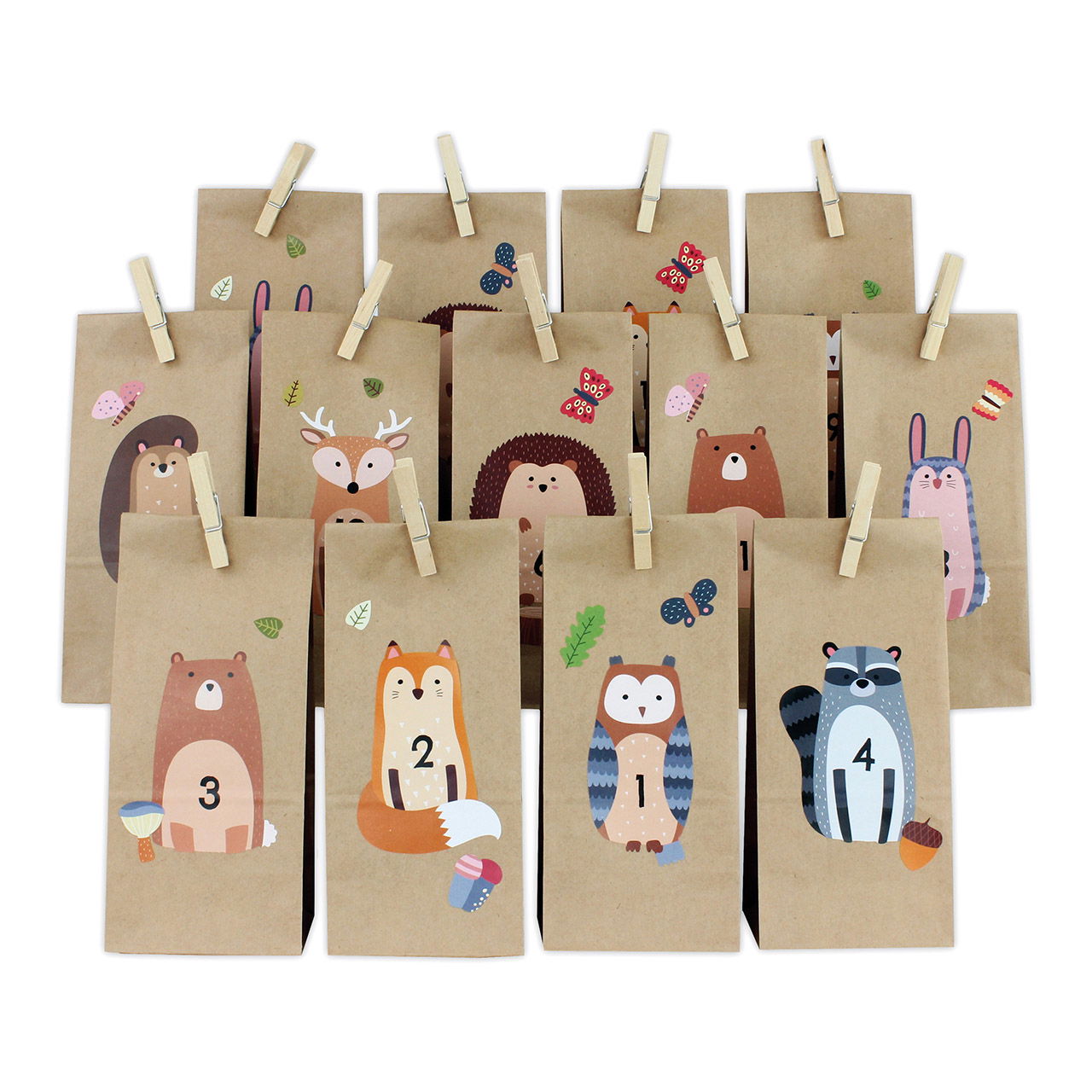 Adventskalender bosdieren van papier/karton, 24 bedrukte zakjes, bruin, 58 st. (B/H/D) 22x21x2cm Adventskalender bosdieren van papier/karton, 24 bedrukte zakjes, bruin, 58 st. (B/H/D) 22x21x2cm