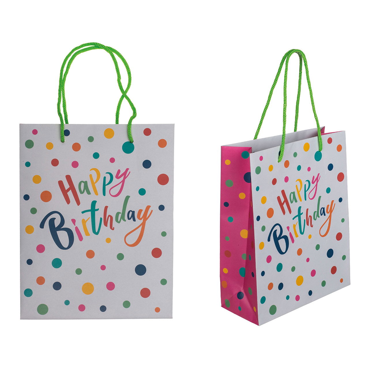 Cadeauzakje, Happy Birthday met kleurrijke stippen van papier/karton Grijs (B/H/D) 18x23x8cm