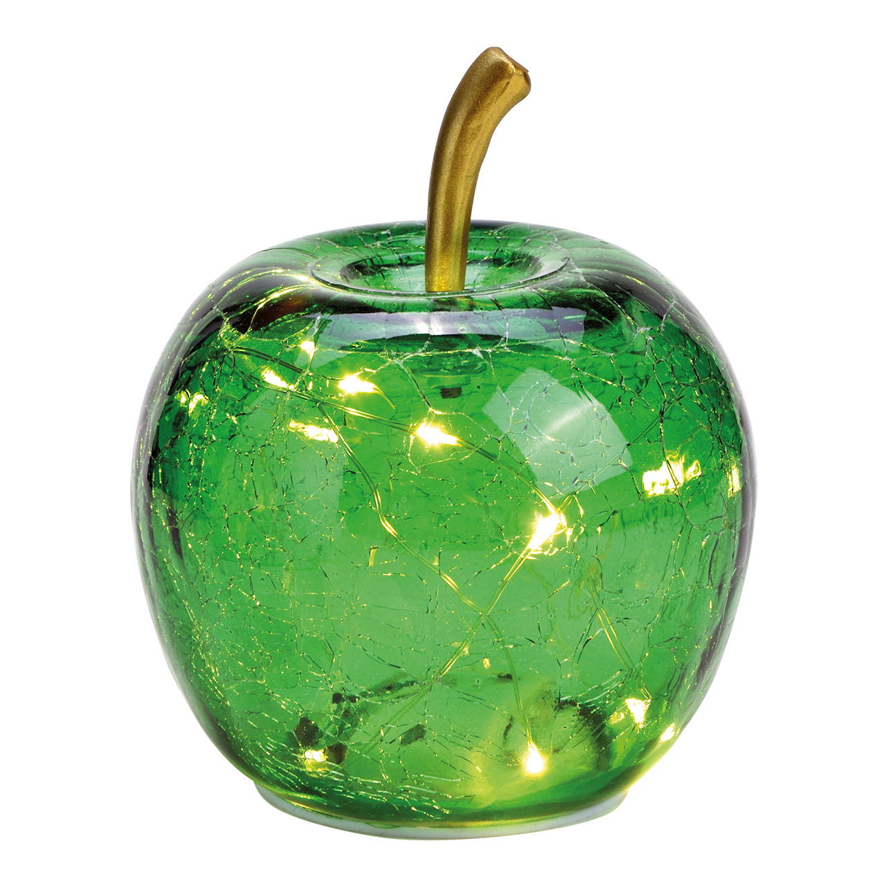 Apple with 10 LEDs with timer made of dark green glass (W/H/D) 11x12x11cm