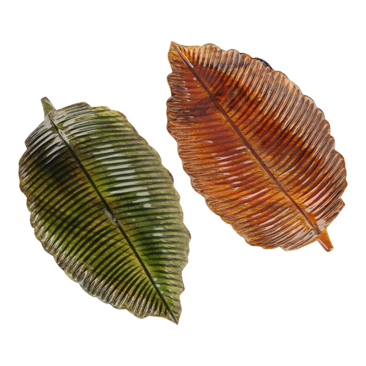 Plato decorativo hoja de madera de mango Marrón/verde 2 surtidos (ancho/alto/largo) 34x20x3cm Blatt, Pflanze