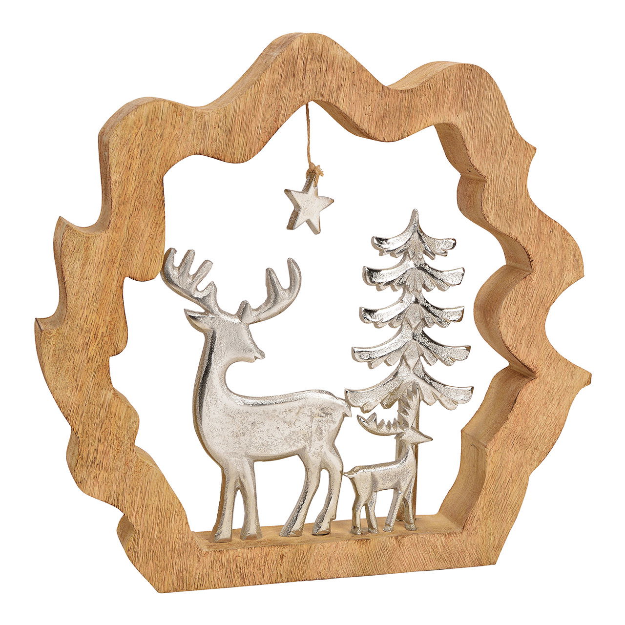 Espositore cervo con albero in legno di mango cerchio, di metallo argento (L/H/D) 40x38x5cm