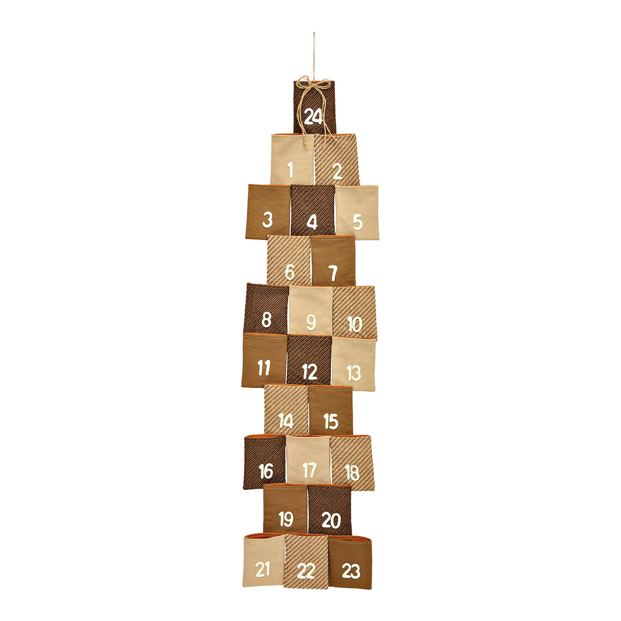Calendrier de l'Avent en textile, 24 sachets, brun (L/H) 28x105cm Calendrier de l'Avent en textile, 24 sachets, brun (L/H) 28x105cm