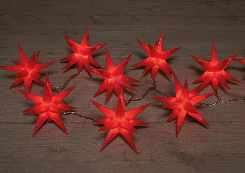 10pcs 3d star red 12cm / 10led warm white 1,5m / 5m transparent lead / ip44 transformer with 8/16h timer