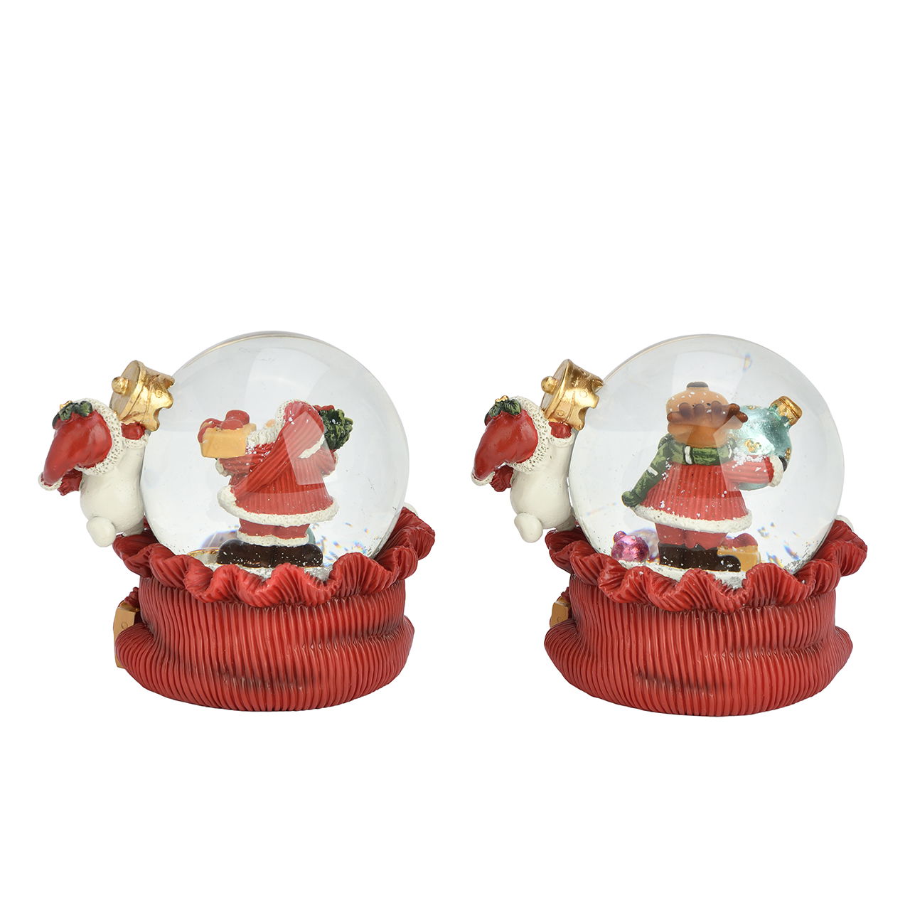Schneekugel Weihnachtsmann/Elch aus Poly/Glas Rot 2-fach sortiert (B/H/T) 9x8x9cm Porzellan, Töpferei, Figur, Puppe, Spielzeug