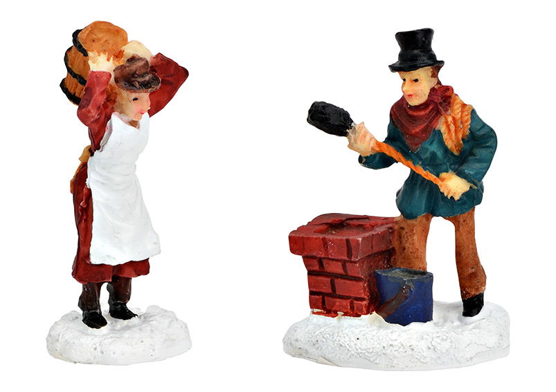 Figurines miniatures d'ouvriers de brasserie, de ramoneurs en poly multicolore (L/H/P) 4x5x2cm 3x6x2cm Figurines miniatures d'ouvriers de brasserie, de ramoneurs en poly multicolore (L/H/P) 4x5x2cm 3x6x2cm