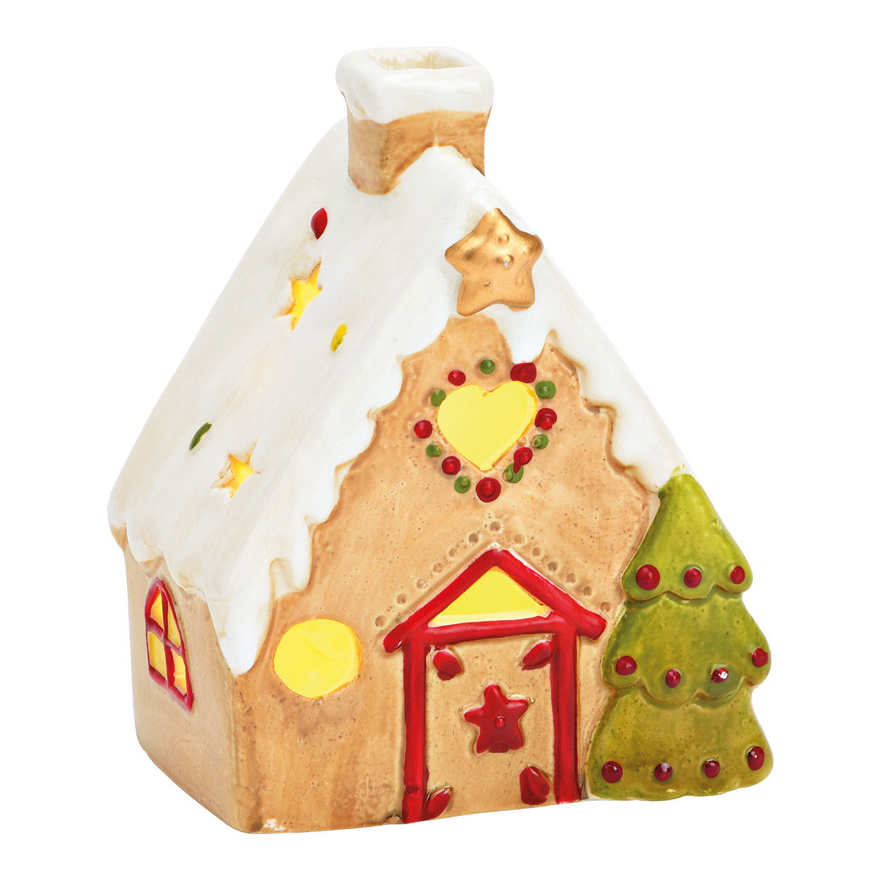 Maison en pain d'épices avec éclairage LED en porcelaine multicolore (L/H/P) 8x12x6cm