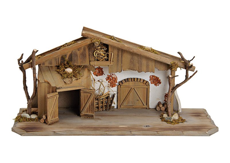Nativity barn, natural wood, (w/h/d) 60x27x20cm