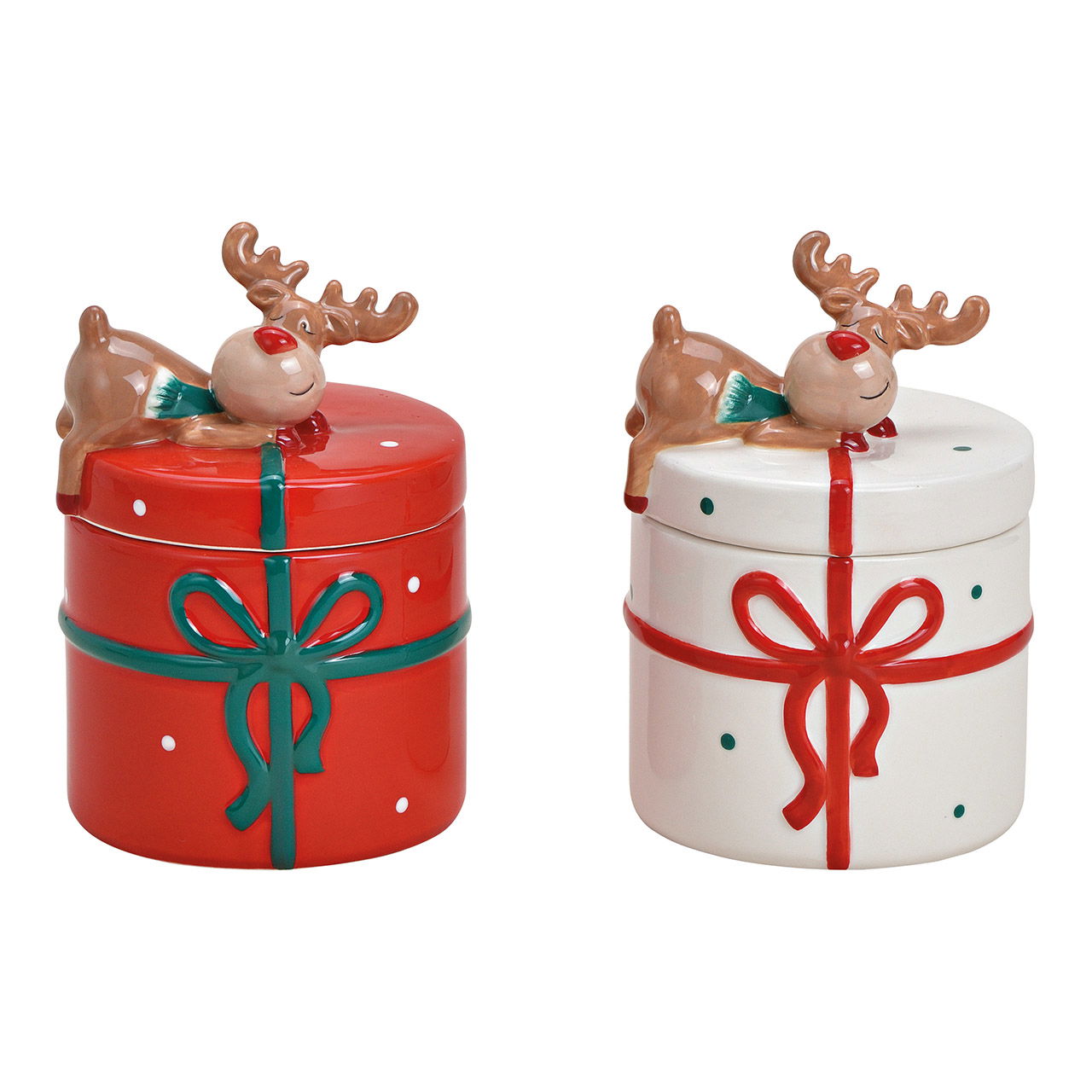 Lattina con decoro alce in ceramica rossa, bianca 2 pieghe, (L/H/D) 10x14x10cm Figur