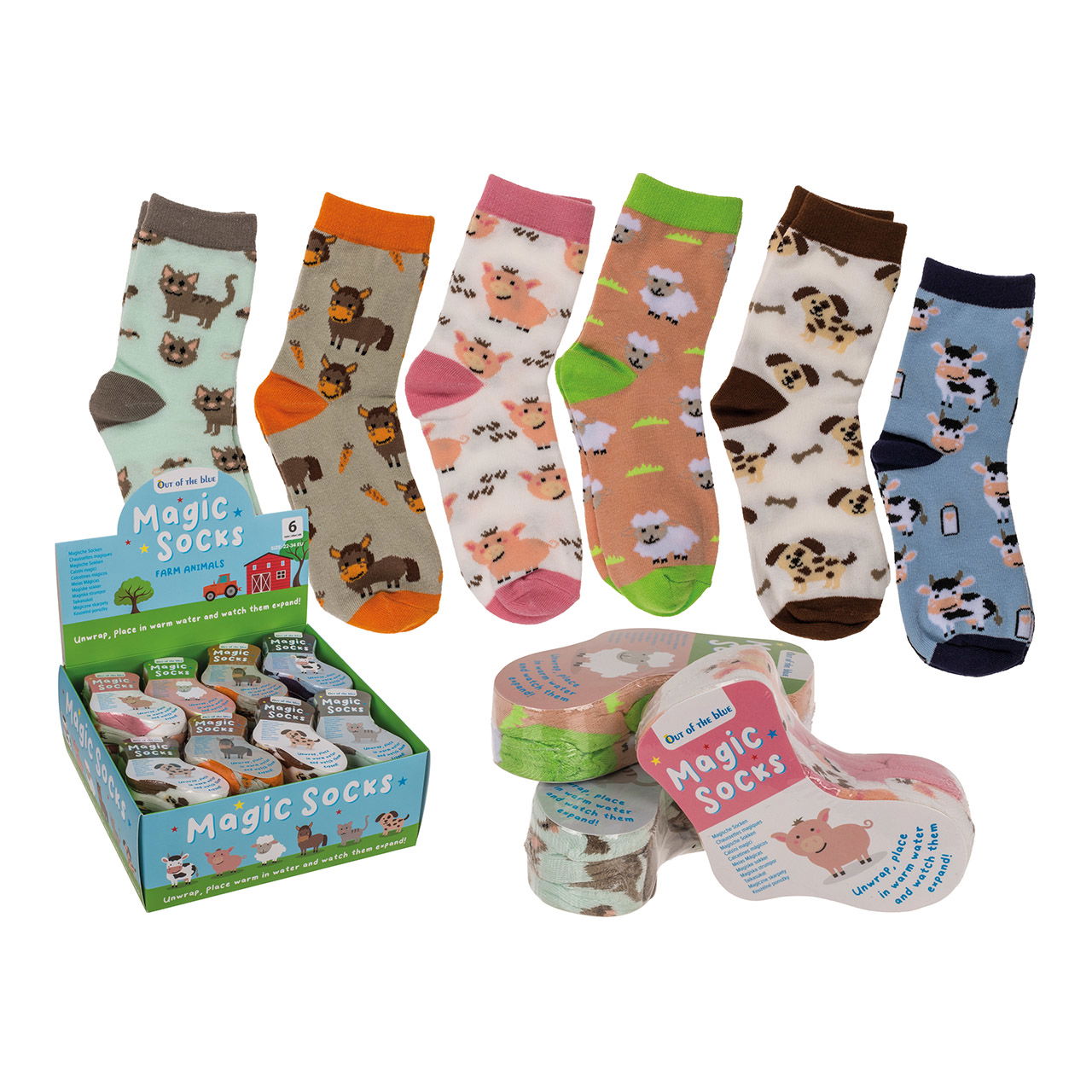 Magic children's socks, farm animals size 22-34 from textile colorful 6-fold, (W/H/D) 19x15x1cm 