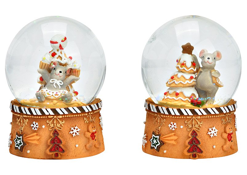 Snow globe Christmas mouse made of poly, glass colored 2-fold, (W/H/D) 7x9x7cm
