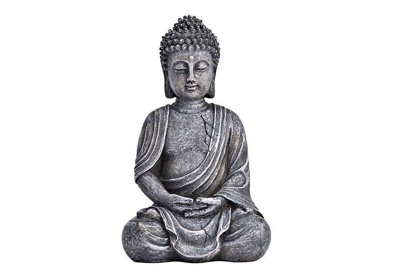 Poly Boeddha grijs (B/H/D) 11x17x8cm