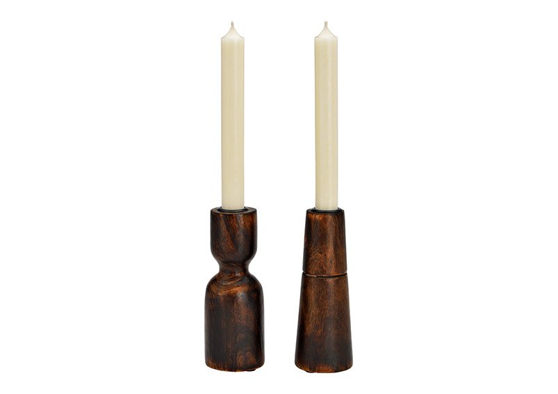 Kerzenhalter aus Mangoholz braun 2-fach, (B/H/T) 6x15x6cm
