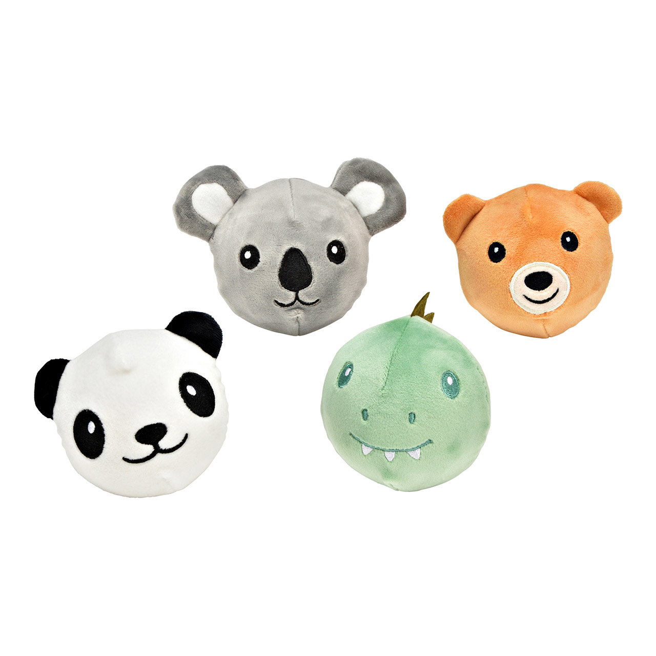 Balles anti-stress Têtes d'animaux en peluche/mousse à mémoire, 4 fois, blanc/vert/marron/gris Ø9cm Balles anti-stress Têtes d'animaux en peluche/mousse à mémoire, 4 fois, blanc/vert/marron/gris Ø9cm