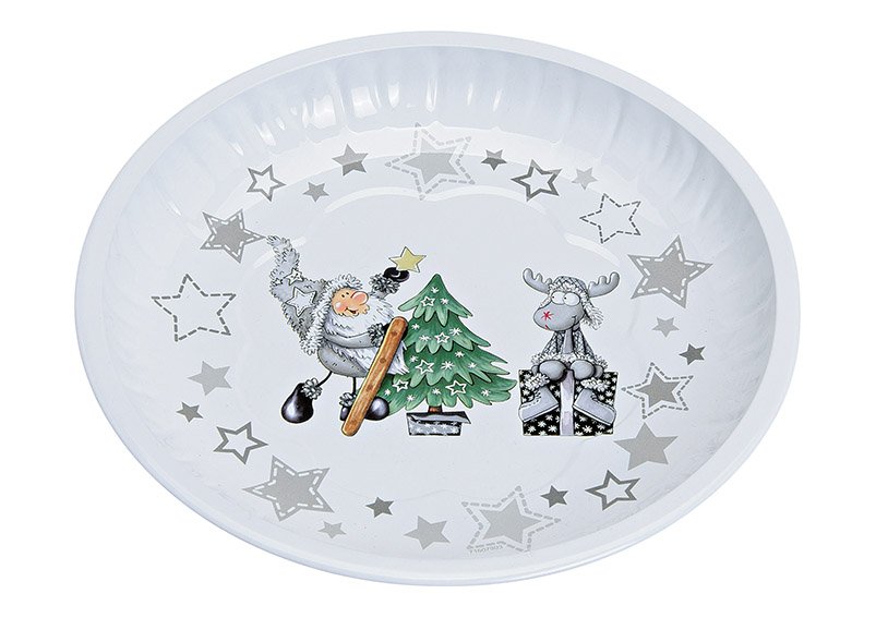 Plate santa and moose, metal, grey, (w/h/d) 25x3x25cm