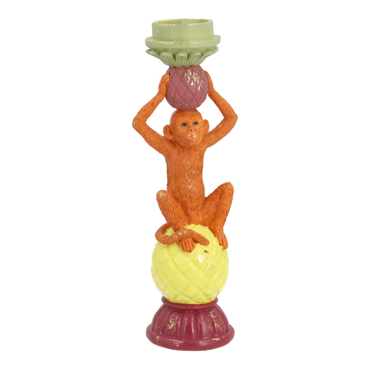 Kerzenhalter Affe aus Poly Bunt (B/H/T) 9x26x7cm Affe, Figur, Kerzenhalter, Ananas, Bodenständer