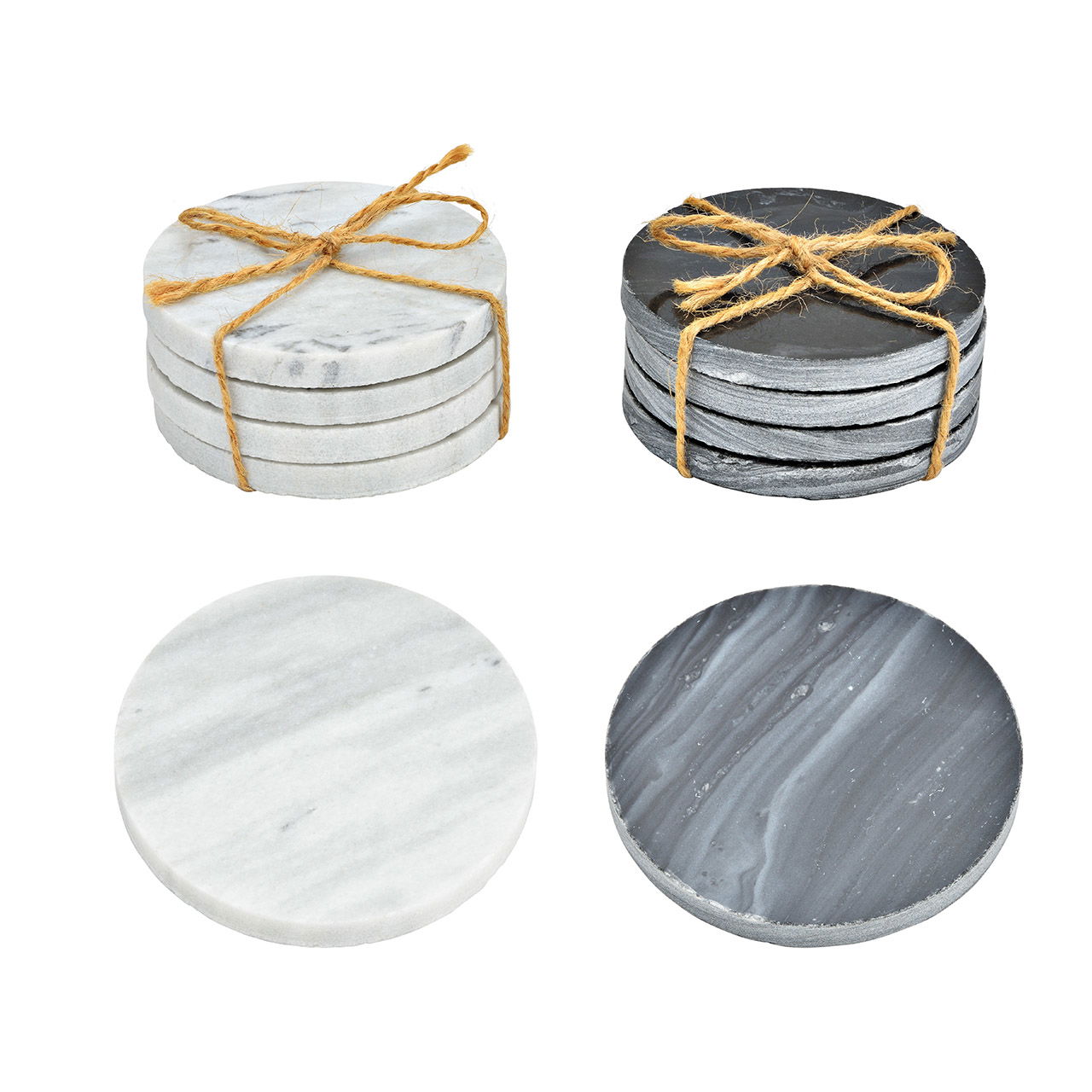 Set di 4 sottobicchieri in marmo grigio, nero a 2 pieghe, Ø10cm