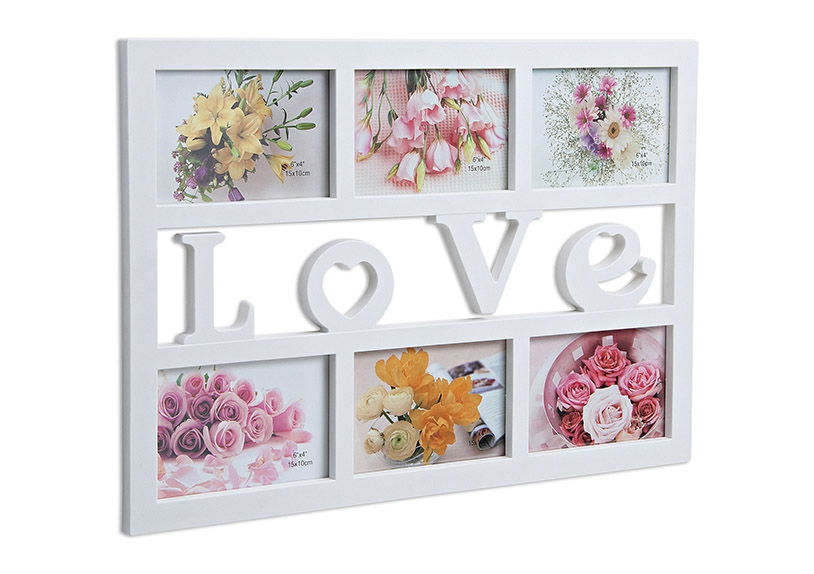 Cornice Love per 6 foto in plastica bianca, L48 x H33 cm