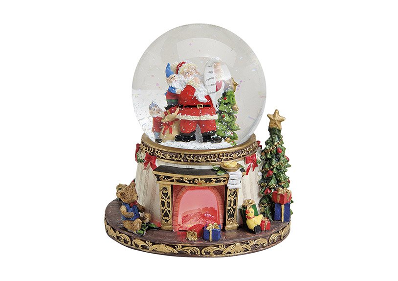 Music box/snowglobe santa with music&light poly/glass 19x16cm
