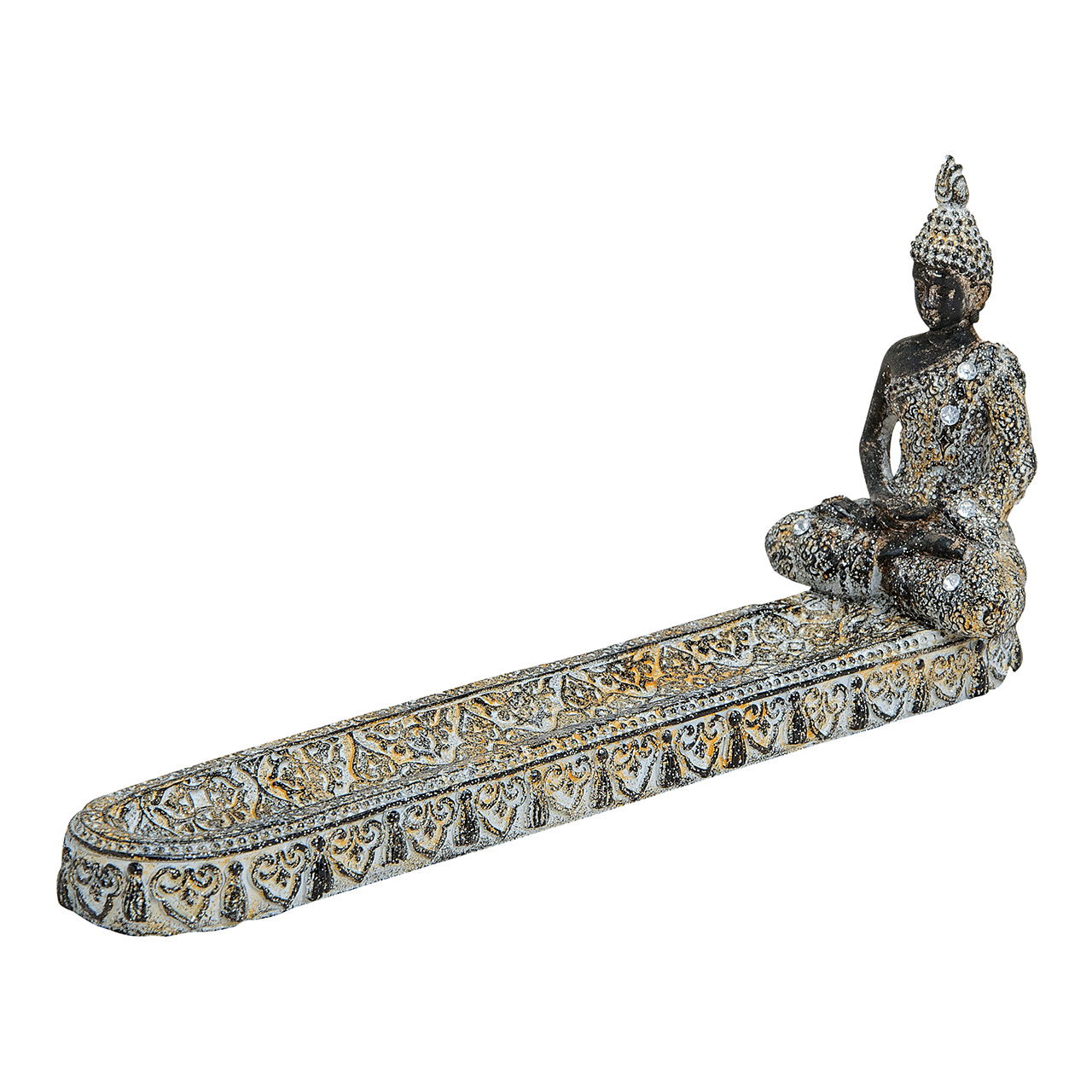 Räucherstäbchenhalter Buddha aus Poly, B25 x T6 x H11 cm