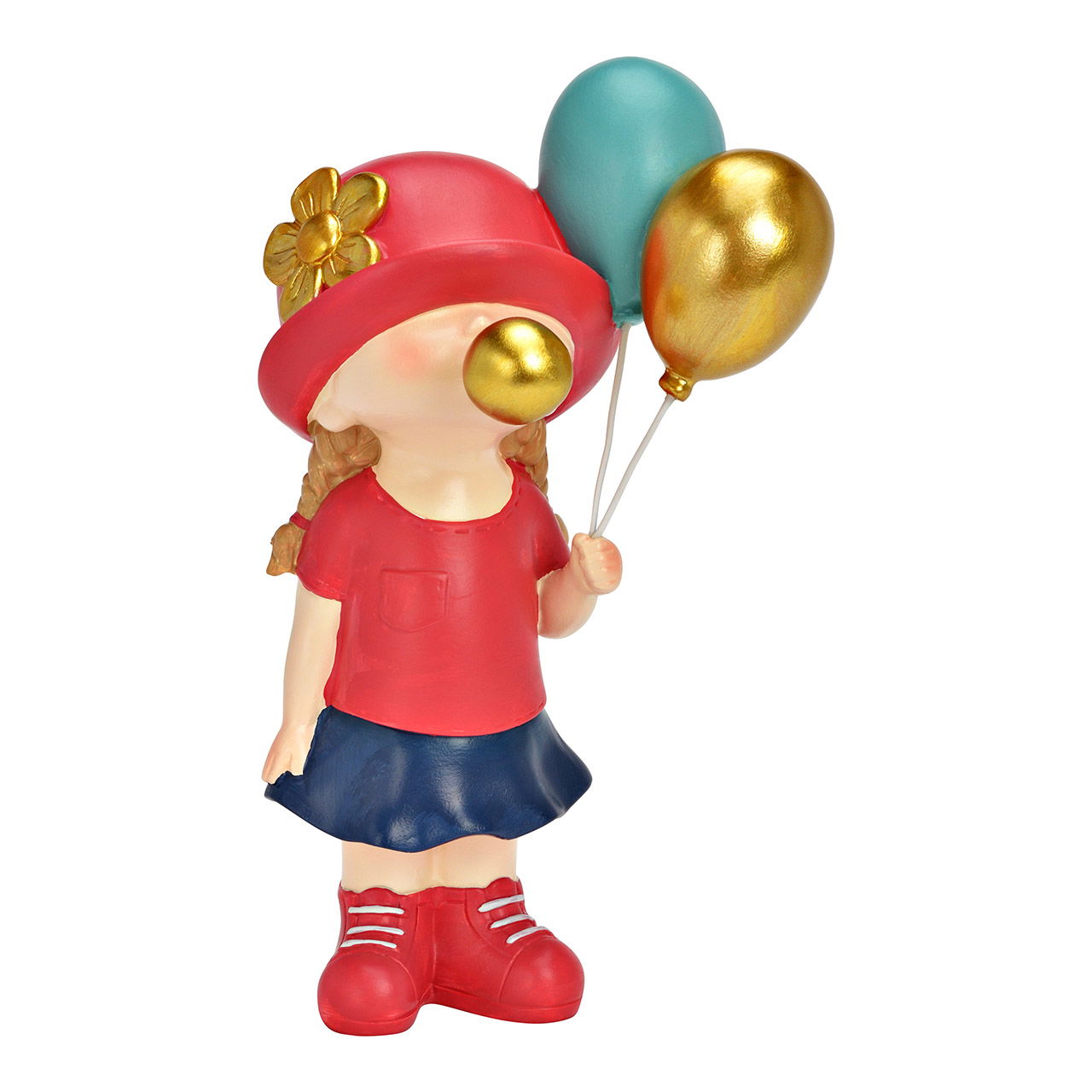 Figur Mädchen mit Kaugummiblase und Luftballons aus Poly, Bunt (B/H/T) 10x20x10cm