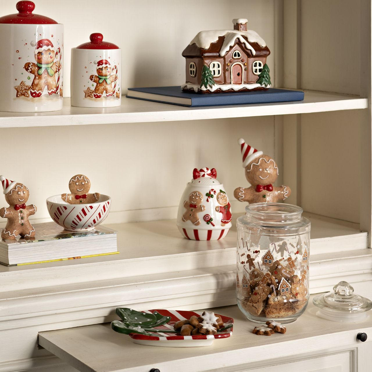 Storage jar with Christmas decoration made of glass transparent 2-fold, (W/H/D) 12x24x12cm 2 liters Ablage, Essen, Süßigkeiten, Glas