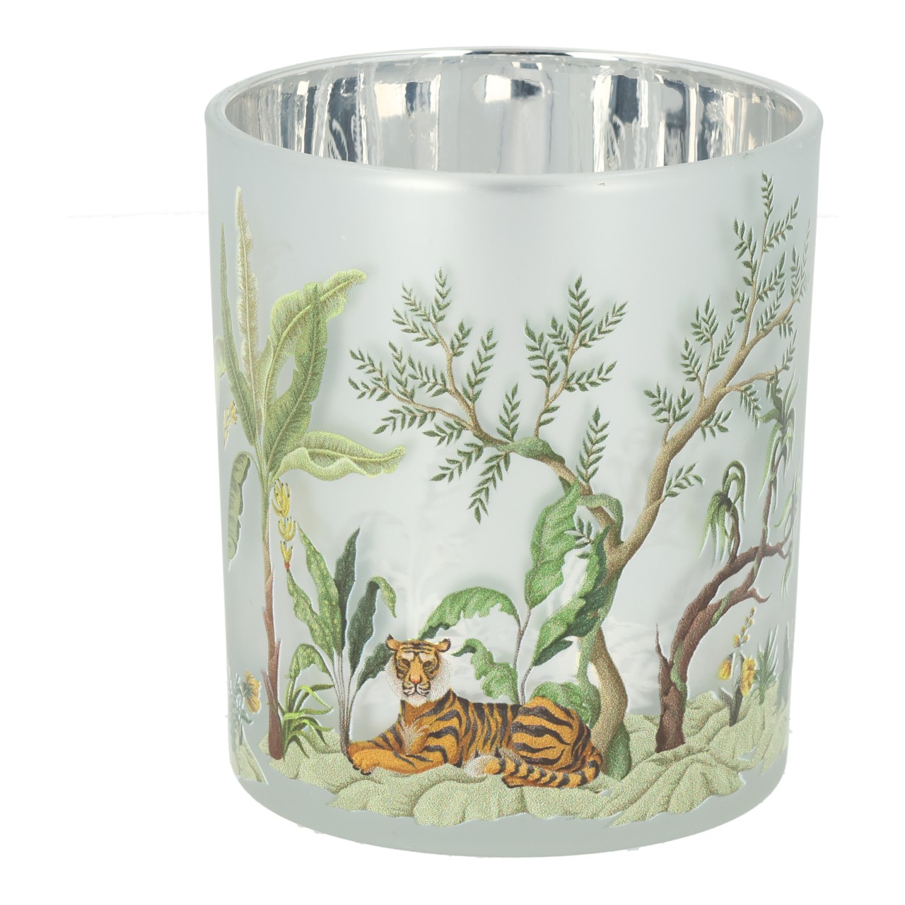 Tiger lantern made of colored glass (W/H/D) 8x10x8cm Lichtglas, Dekoglas, Tiger Motiv, Dschungel Muster, translucid