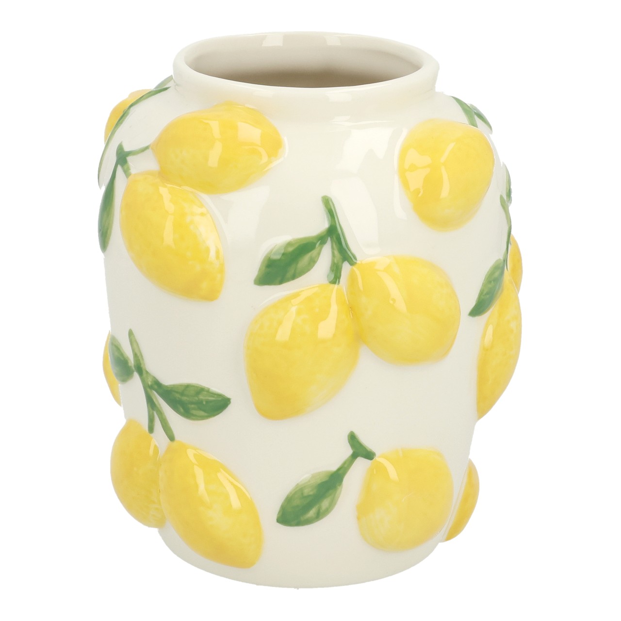 Vaso a forma di limone in porcellana gialla (L/A/P) 14x17x14 cm Vase, Keramik, Zitrone, Gelb, Blätter