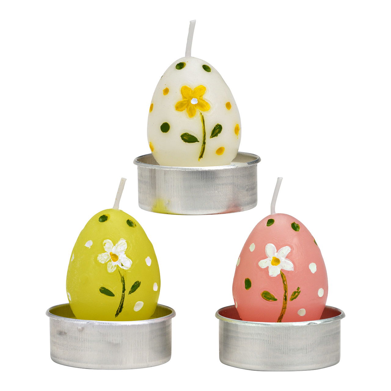 Waxinelichthouder, eieren, set van 6, drievoudig, wit/roze/groen (B/H/D) 4x5x4cm Osterei, Ei, Essen, Klebeband