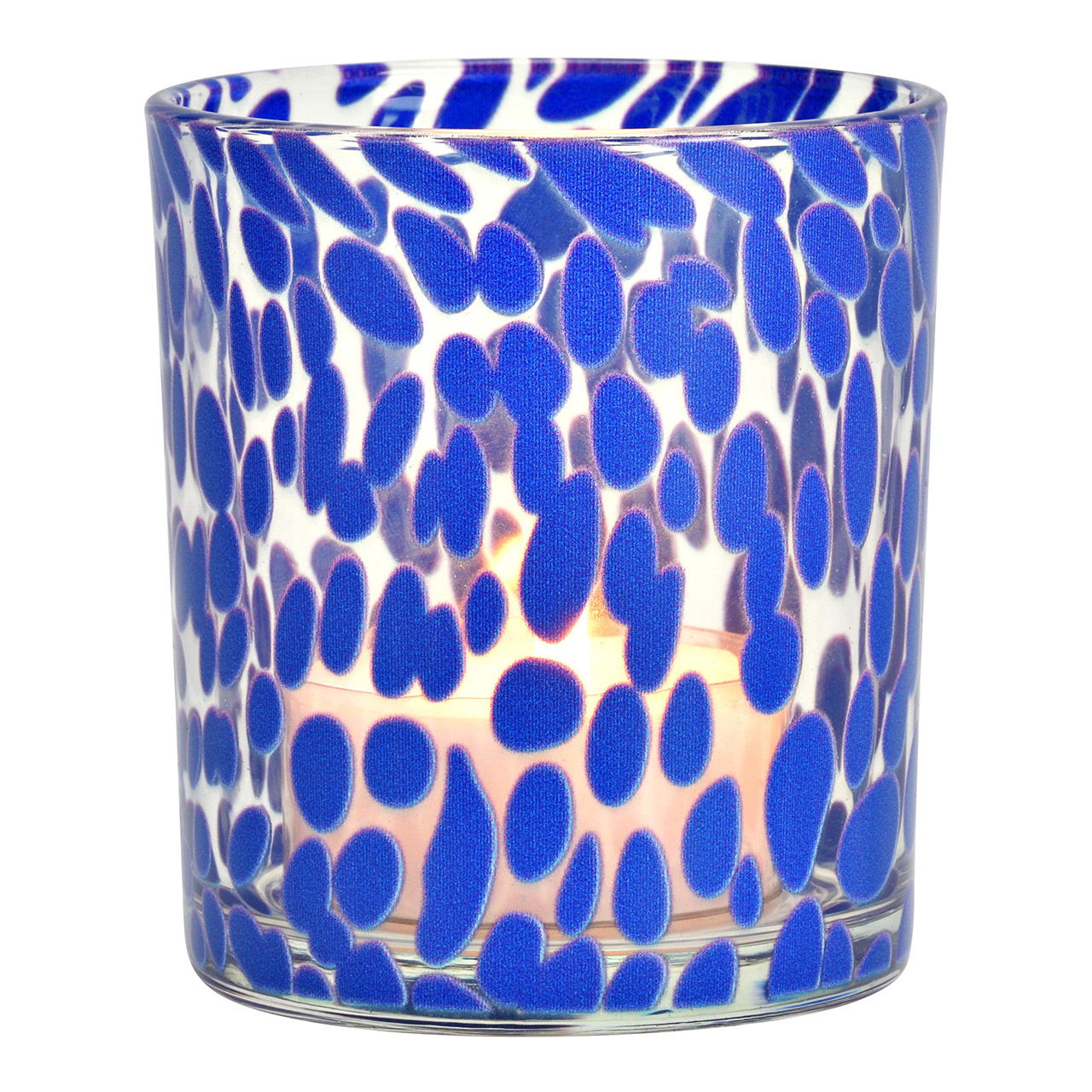 Windlicht mit Punkten aus Glas, Blau (B/H/T) 9x10x9cm Windlicht mit Punkten aus Glas, Blau (B/H/T) 9x10x9cm