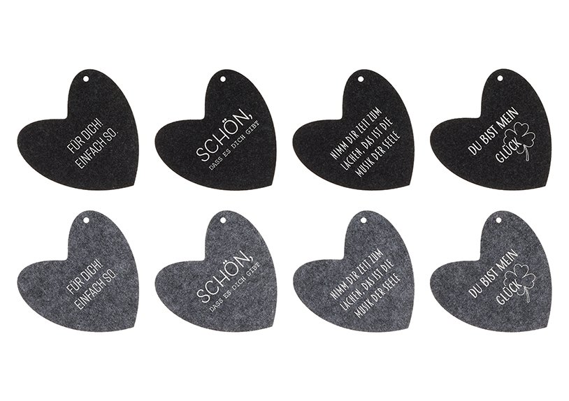 Gift tag heart made of felt gray 8-ass,13x13cm